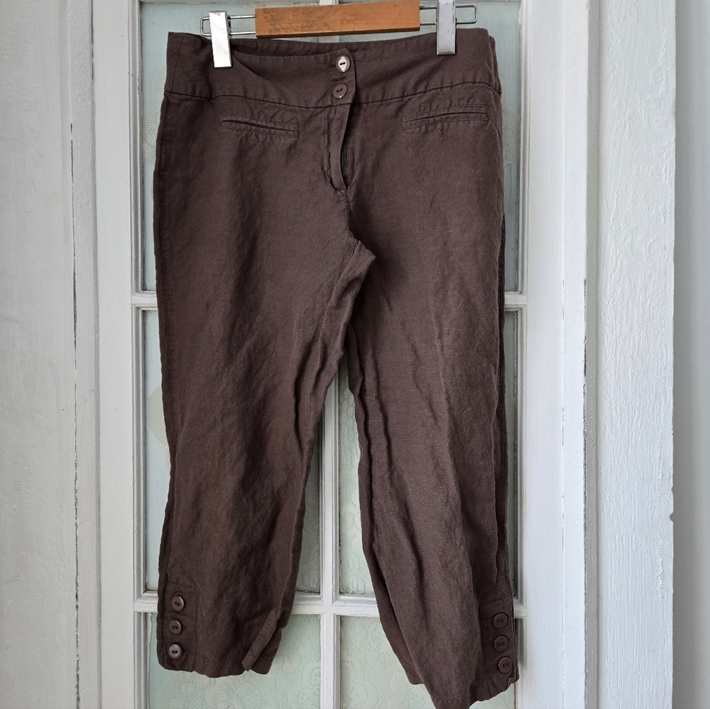 Blue Seven Brown Linen Blend Capri Pants Size 8
